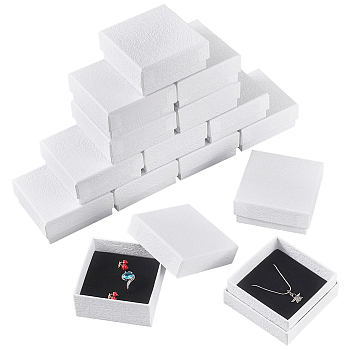 Texture Paper Jewelry Gift Boxes, with Sponge Mat Inside, Square, White, 9.1x9.1x2.9cm, Inner Diameter: 8.5x8.5cm, Deep: 2.6cm, 16pcs/set