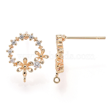 Brass Micro Pave Clear Cubic Zirconia Stud Earring Findings(X-KK-T054-51G-NF)-3