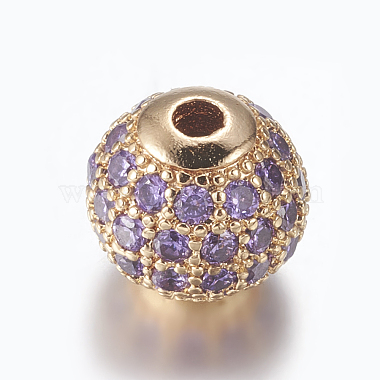 8mm Violet Round Brass+Cubic Zirconia Beads