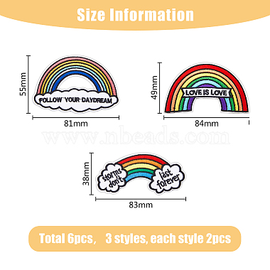 hobbiesay 6шт. 3 стили радужная тема компьютерная вышивка ткань приклеиваемые/пришивные заплатки(DIY-HY0001-47)-2
