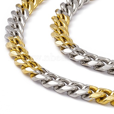 Two Tone Vacuum Plating 201 Stainless Steel Cuban Link Chain Necklace with 304 Stainless Steel Clasps for Men Women(NJEW-M194-01D-GP)-2