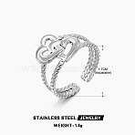 201 Stainless Steel Cuff Open Rings, Heart, Stainless Steel Color, Inner Diameter: Adjustable(FS-WG76F01-18)
