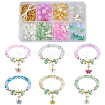 DIY Butterfly Flower Round Bracelets Jewelry Making Kit, Including Glass Beads & Alloy Pendant, Mixed Color, 4~24x0.5~16.5x0.5~8mm, Hole: 1~1.6mm(DIY-SC0025-92)