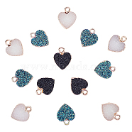 Electroplate Druzy Resin Pendants, with Light Gold Plated Iron Loop, Heart , Mixed Color, 15x12x3.5~4mm, Hole: 1mm, 15pcs/Box(RESI-CA0001-01)