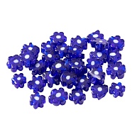 30Pcs Handmade Millefiori Glass Beads, Plum Flower, Blue, 6.4x3.2mm, Hole: 1mm, 30Pcs/Bag(LAMP-FS0001-02B)