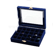 Velvet Jewelry Storage Box with 24 Compartments, Visible Window Jewelry Organizer Display Case for Earrings Rings Necklaces, Rectangle, Midnight Blue, 15x20x5cm(PW-WG35559-05)