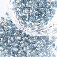 Grade A Glass Seed Beads, Hexagon(Two Cut), Silver Lined, Light Cyan, 1.5~2.5x1.5~2mm, Hole: 0.8mm, about 2100pcs/bag, 450g/bag(SEED-S022-04A-11)