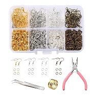 DIY Earrings Finding Kits, Including Iron Jump Rings & Earring Hooks, Brass Rings, 410 Stainless Steel Pointed Tweezers and 45# Carbon Steel Needle Nose Pliers, Mixed Color, 903pcs/set(DIY-YW0002-36)