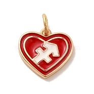 Real 18K Gold Plated Brass Enamel Pendants, with Jump Ring, Heart with Constellation Charm, Sagittarius, 12x13x1.5mm, Hole: 3.4mm(KK-M273-06K-G)