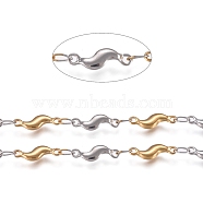 304 Stainless Steel Scalloped Bar Chain, Unwelded, with Spool, Golden & Stainless Steel Color, 3.5x11.5x1.5mm, about 32.8 Feet(10m)/roll(STAS-D233-22GP)