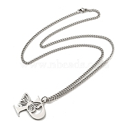 201 Stainless Steel Necklace, Letter P, 23.74 inch(60.3cm) p: 29.5x34.5x1.3mm(NJEW-Q336-01P-P)