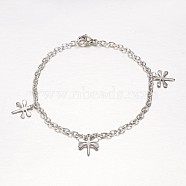 304 Stainless Steel Charm Bracelets, Dragonfly, Stainless Steel Color, 7-1/2 inch~7-7/8 inch(19~20cm)(BJEW-D432-03)