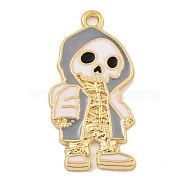 Halloween Alloy Enamel Pendants, Golden, Skeleton Charm, Light Steel Blue, 33x16.5x2mm, Hole: 1.9mm(ENAM-H045-01G-09)