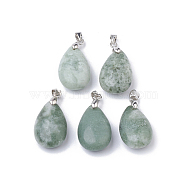 Natural Jade Pendants, with Platinum Tone Brass Findings, teardrop, 23.5x15x8mm, Hole: 4x4mm(G-S299-36)