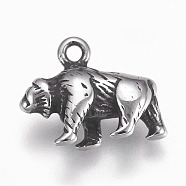 304 Stainless Steel Pendants, Zuni Bear, Antique Silver, 12x16x5mm, Hole: 1.5mm(STAS-P225-082AS)
