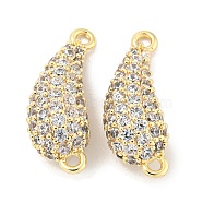 Brass Micro Pave Clear Cubic Zirconia Connector Charms, Hollow Teardrop Links, Real 18K Gold Plated, 15.5x6x4.5mm, Hole: 1mm(KK-L211-004G)