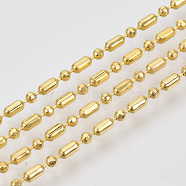 Brass Ball Chains, Ball & Bar Faceted Beaded Chains, Long-Lasting Plated, Soldered, with Spool, Cadmium Free & Nickel Free & Lead Free, Golden, 3.8x2mm and 2mm, about 16.4 Feet(5m)/roll(X-CHC-S008-010C-G)