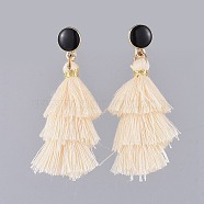 Polycotton(Polyester Cotton) Tassel Dangle Earrings, with Alloy Enamel Stud Earring Findings, Platinum & Golden, 47.5~49mm, Pin: 0.6mm(EJEW-JE03559)
