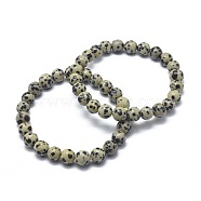Natural Dalmatian Jasper Bead Stretch Bracelets, Round, 2 inch~2-3/8 inch(5~6cm), Bead: 5.8~6.8mm(BJEW-K212-A-014)
