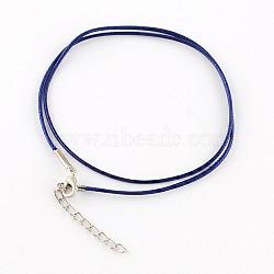 Waxed Cotton Cord Necklace Making, with Alloy Lobster Claw Clasps and Iron End Chains, Platinum, Marine Blue, 17.4 inch(44cm)(MAK-S032-1.5mm-123)