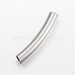 304 Stainless Steel Curved Tube Beads, Curved Tube Noodle Beads, Stainless Steel Color, 40x7mm, Hole: 6mm(STAS-P128-01)