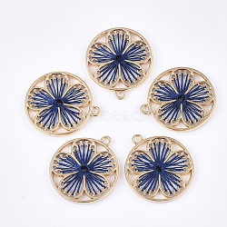 Cotton Thread Woven Pendants, with Alloy Findings, Flower, Golden, Marine Blue, 28.5x25.5x2.5mm, Hole: 2mm(X-FIND-S306-05B)