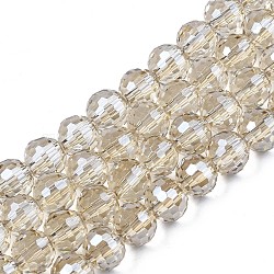 Electroplate Transparent Glass Beads Strands, , Faceted, Round, Wheat, 8x7mm, Hole: 1.6mm, about 71pcs/strand, 19.88 inch(50.5cm)(EGLA-N002-15-A02)