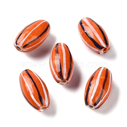 Handmade Porcelain Beads, Famille Rose Porcelain, Oval, Orange, 17x9.5mm, Hole: 1.6mm, about 22pcs/strand, 14.37 inch(36.5cm)(PORC-G011-05G)
