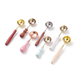 Brass/Iron Wax Sealing Stamp Melting Spoon, with  Wooden Handle, for Wax Seal Stamp Melting Spoon Wedding Invitations Making, Mixed Color, 92~122x29~35x13~19mm, Inner Diameter: 27~31mm(TOOL-XCP0001-56)