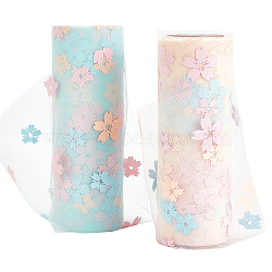 2 Rolls 2 Colors Sakura Printed Chinlon Tulle Rolls, for Wedding Party Decorations Gift Bowknot, Skirt, Hair Crafts Making, Mixed Color, 15cm, 9m/roll, 1roll/color(DIY-BC0002-79)