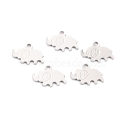 Non-Tarnish 304 Stainless Steel Charms, Elephant, Stainless Steel Color, 9x12x0.8mm, Hole: 1.4mm(STAS-F266-13P)