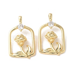 Brass Micro Pave Clear Cubic Zirconia Pendants, Flower Charms, Cadmium Free & Lead Free, Long-Lasting Plated, Rack Plating, Real 18K Gold Plated, 23x14x6mm, Hole: 2.5x1.5mm(KK-Q031-12G)