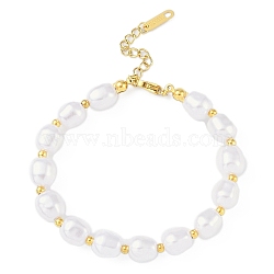 Plastic Imitation Pearl Beaded Bracelet, with Ion Plating(IP) 304 Stainless Steel for Women, Golden, 7-1/8 inch(18.2cm)(BJEW-K254-10G)