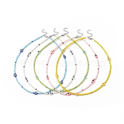 Resin Evil Eye & Glass Seed Beaded Necklace for Women, Mixed Color, 18.11 inch(46cm)(NJEW-JN04243)