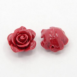 Synthetic Coral 3D Flower Rose Beads, Dyed, FireBrick, 14x8mm, Hole: 1~1.4mm(CORA-A005-14mm-03)