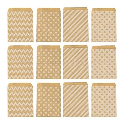 100Pcs 4 Patterns Eco-Friendly Kraft Paper Bags, No Handles, for Food Storage Bags, Gift Bags, Shopping Bags, with Diagonal Stripe/Star/Polka Dot/Wave Pattern, 18x13cm, 25pcs/pattern(CARB-LS0001-02A)