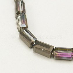 Electroplate Glass Beads, Half Silver Plated, Faceted, Cuboid, Coffee, 8x4x4mm, Hole: 1mm(EGLA-J023-8x4mm-04)