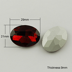 Glass Pointed Back Rhinestone, Back Plated, Faceted, Oval, Dark Red, 29x21x9mm(X-RGLA-Q011-29x21mm-4)