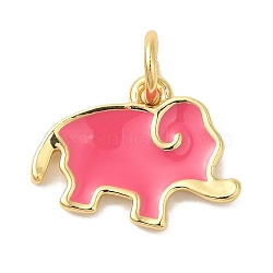 Rack Plating Brass Enamel Charms, Cadmium Free & Lead Free, Long-Lasting Plate, Elephant Charm, Real 18K Gold Plated, Hot Pink, 10x13x2mm, Hole: 3mm(KK-L220-024G-02)