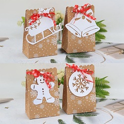Christmas Kraft Paper Bags, for Christmas Goody Bags, Xmas Gift Bags, Classrooms and Party Favors, Rectangle, BurlyWood, Fold: 7x11.5x18cm, Unfold: 23.5x19x0.1cm(CON-I009-16)