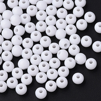 Opaque Acrylic Beads, Round, White, 6x5mm, Hole: 1.8mm, about 440pcs/50g