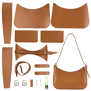 DIY Imitation Leather Women's Underarm Bag Kits, Including Fabric, Scissors, Thread, Needle, Zipper, Center Bar Roller Buckles, Sienna, Finished Product: 26x7x50cm