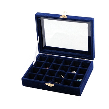 Velvet Jewelry Storage Box with 24 Compartments, Visible Window Jewelry Organizer Display Case for Earrings Rings Necklaces, Rectangle, Midnight Blue, 15x20x5cm