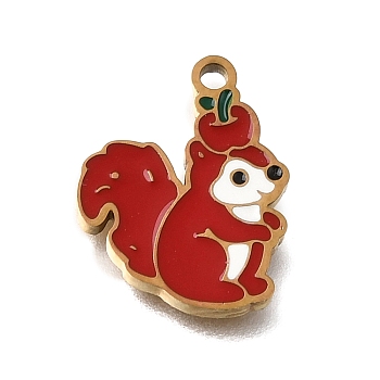 304 Stainless Steel Enamel Pendants, Ion Plating(IP), Golden, Squirrel Charms, 16x12x1.4mm, Hole: 1.4mm
