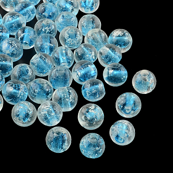 Perles vernissées lumineuses manuelles, ronde, bleu profond du ciel, 9~10mm, Trou: 1~2mm