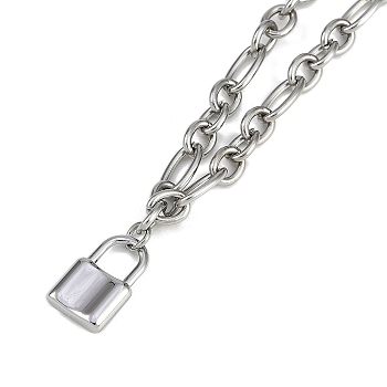 304 Stainless Steel Lock Pendant Figaro Chain Necklaces, Stainless Steel Color, 18.35 inch(46.6cm)