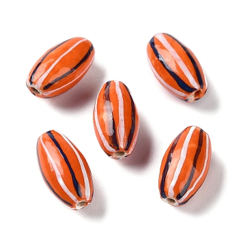Handmade Porcelain Beads, Famille Rose Porcelain, Oval, Orange, 17x9.5mm, Hole: 1.6mm, about 22pcs/strand, 14.37 inch(36.5cm)
