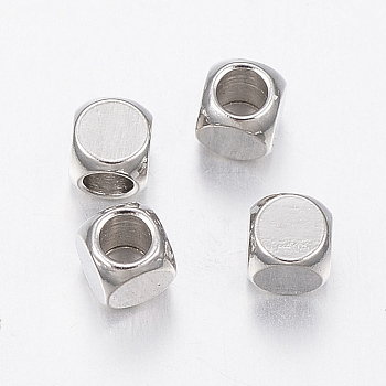 304 Stainless Steel Beads, Cube, Stainless Steel Color, 3x3x3mm, Hole: 2mm