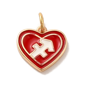 Real 18K Gold Plated Brass Enamel Pendants, with Jump Ring, Heart with Constellation Charm, Sagittarius, 12x13x1.5mm, Hole: 3.4mm