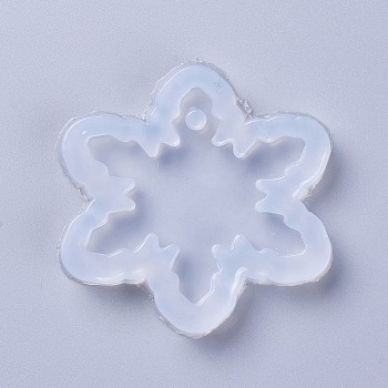 Christmas Pendant Food Grade Silicone Molds, Resin Casting Molds, For UV Resin, Epoxy Resin Jewelry Making, Snowflake, White, 62.5x59x8mm, Hole: 3.5mm, Inner Diameter: 48x48mm